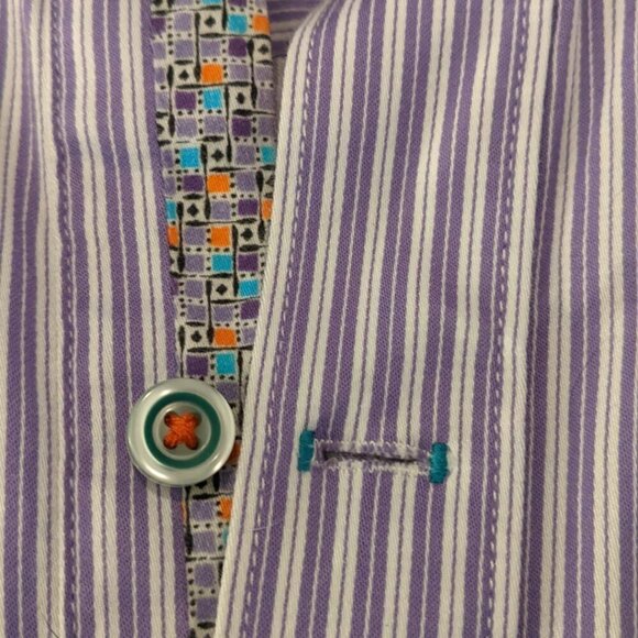 Robert Graham Purple White striped button up dress shirt 3XL - Picture 5 of 16